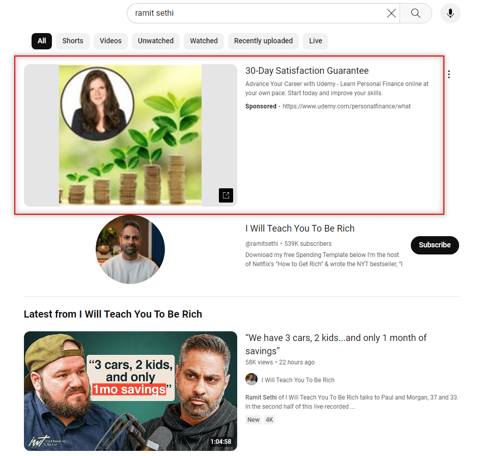 in feed youtube ads example