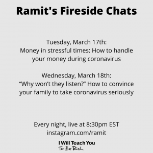 Schedule of Ramit's fireside chats live on Instagram